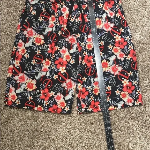 Marvel Comics Deadpool Floral All Over Print Sleep Lounge Jam Mesh Shorts - Picture 4 of 8